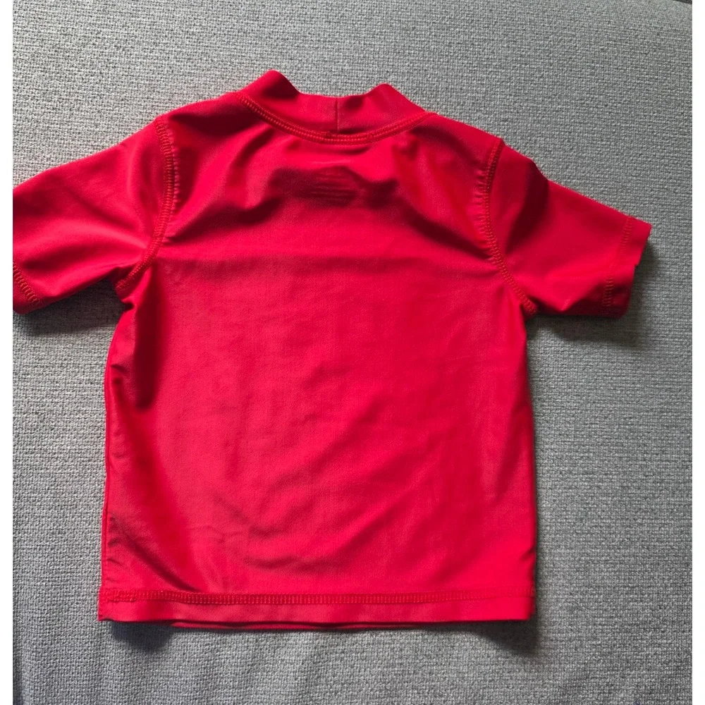 Carters Baby Boy Red Lifeguard Off Duty Short Sleeve Rash Guard Swim Shirt 12M